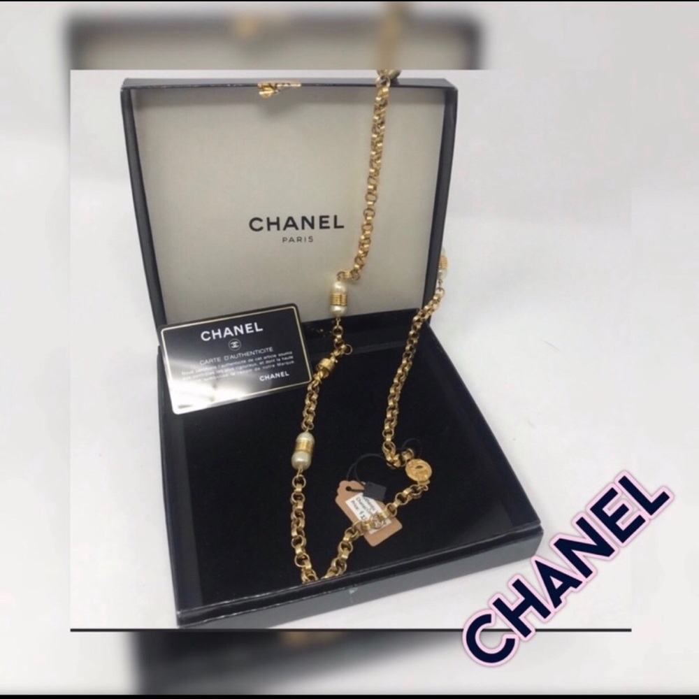 Chanel Pearl Necklace. 1986 32” 24kGP